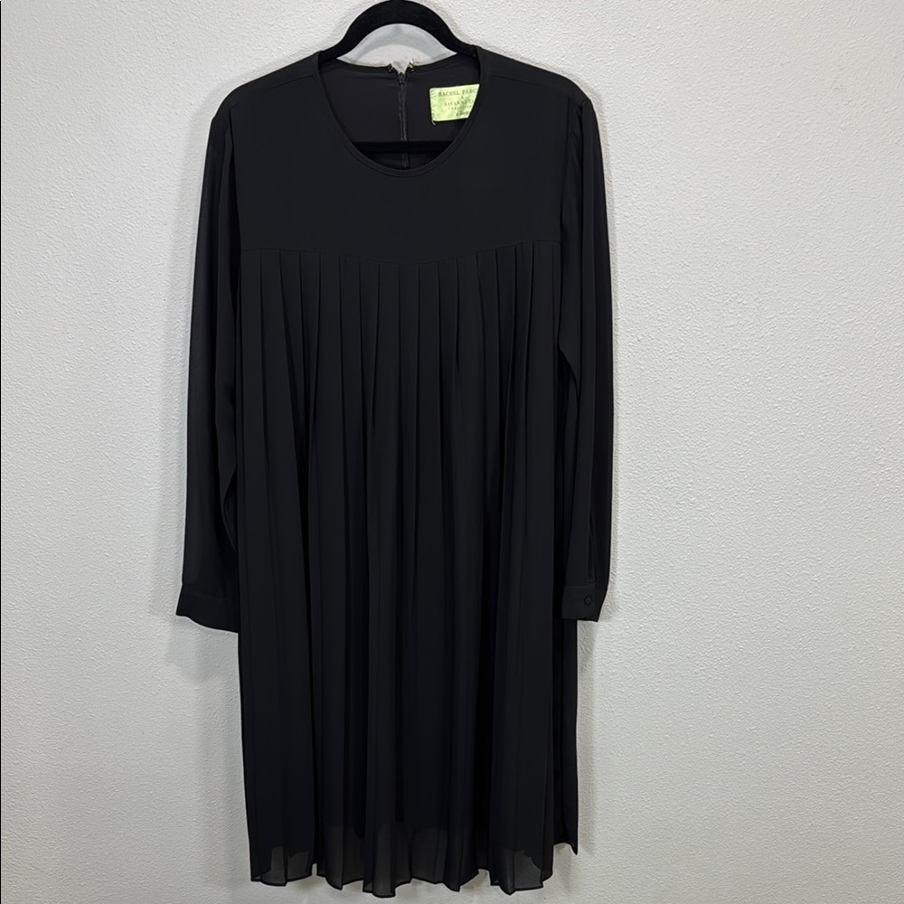 Rachel Parcell X Savanna Tate Black‎ Long Sleeve Crew Neck pleated dress
